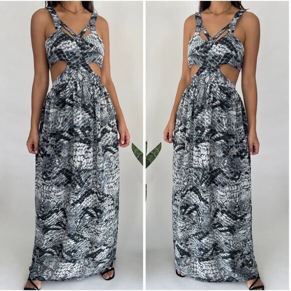 Stylestalker Dresses & Skirts - Stylestalker chiffon cut out phyton snakeskin print maxi dress gown